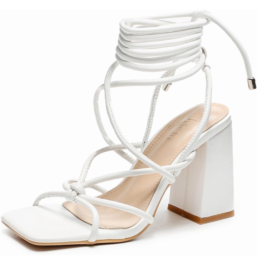 Womens Strappy Lace Up Chunky Heel